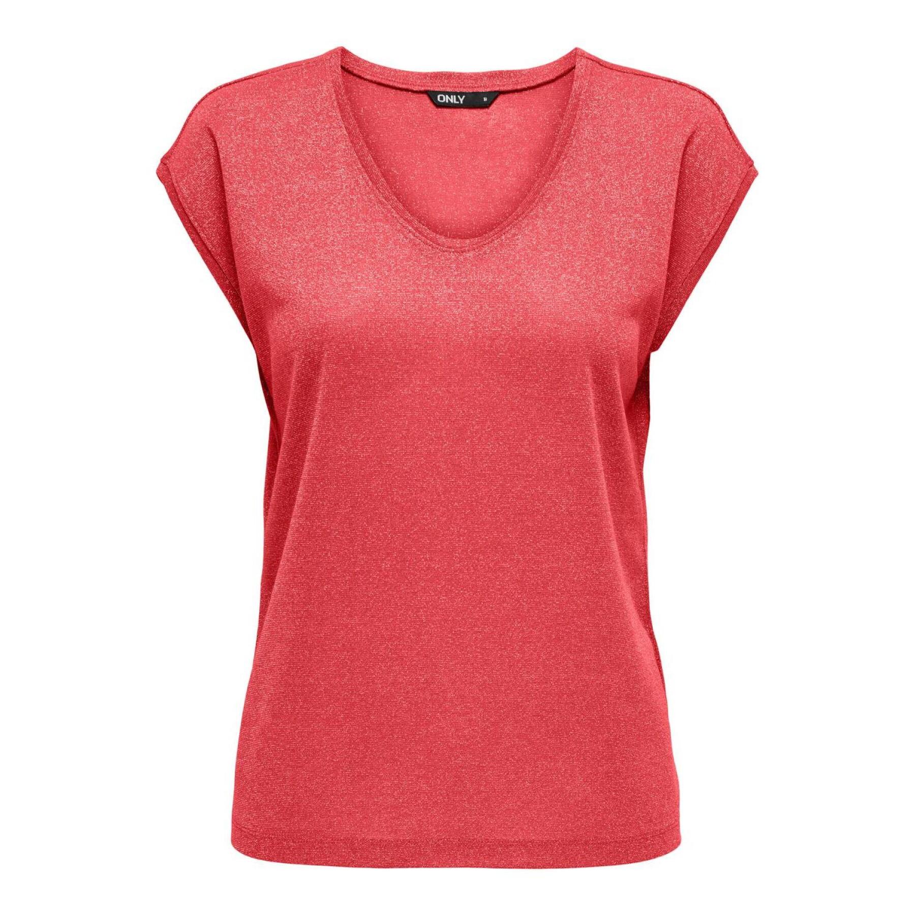 Dames-T-shirt met v-hals Only Silvery
