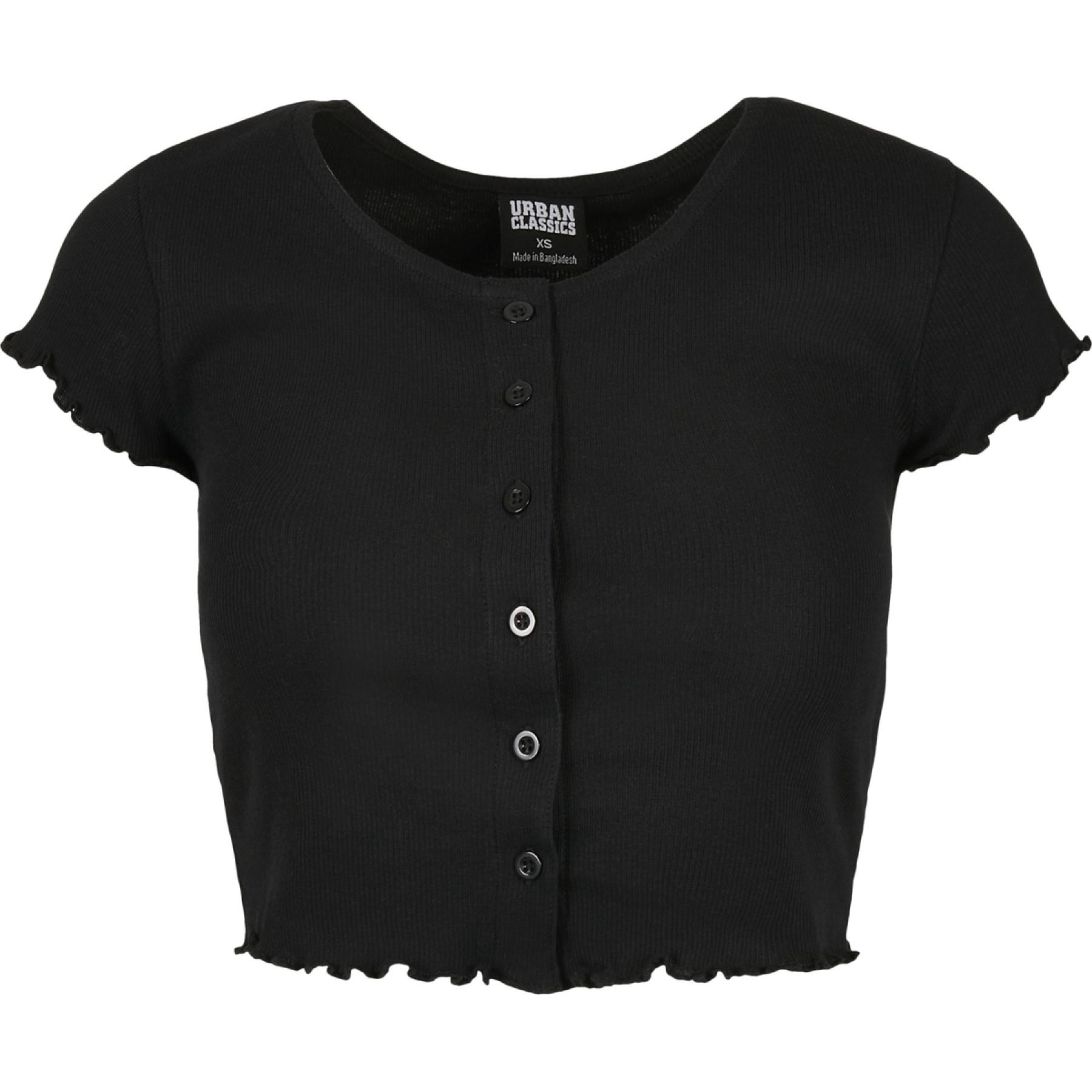 Dames-T-shirt Urban Classics cropped button up rib