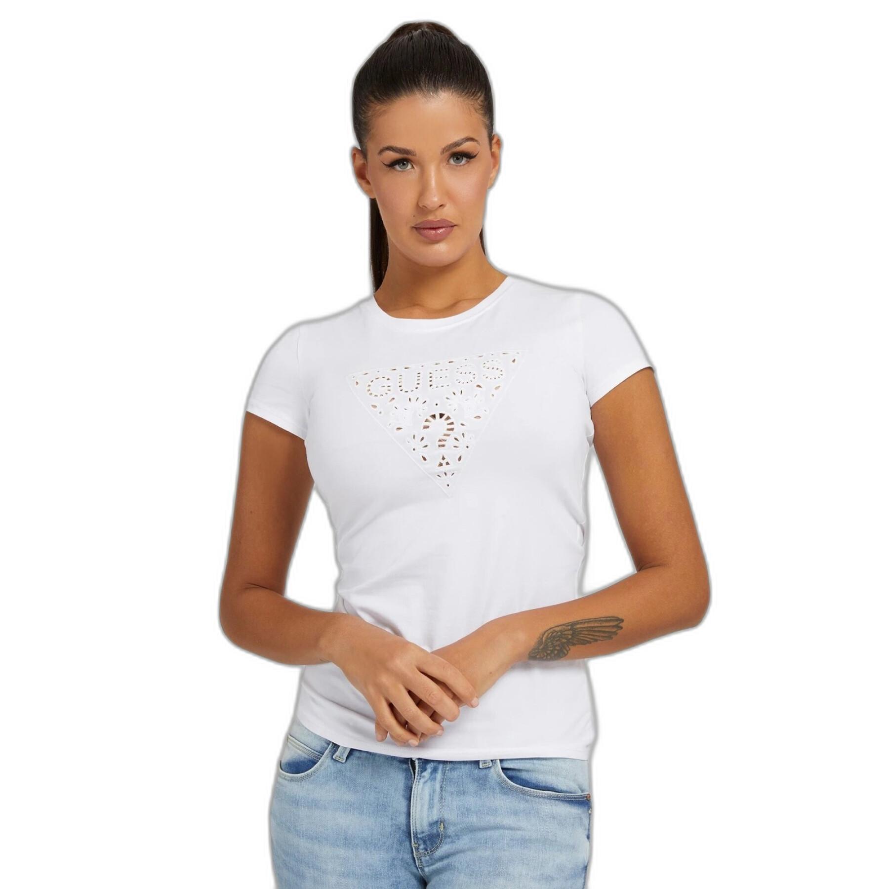 Dames-T-shirt met korte mouwen Guess Eyelet Floral Logo R3