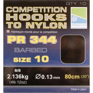 Gemonteerde haken Preston Competition 344 Hooks To Nylon Size 10